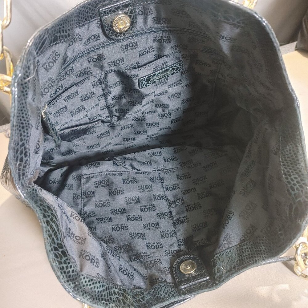 Michael Kors Black Python Embossed Leather Tote G… - image 10